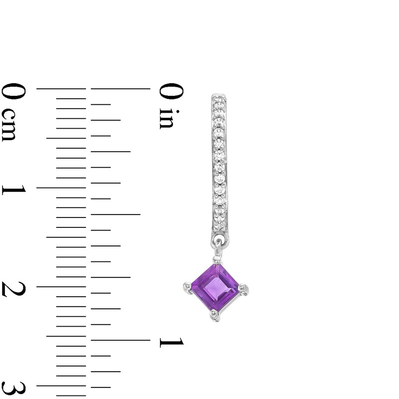 Main Image 3 of 4.0mm Princess-Cut Amethyst and White Lab-Created Sapphire Drop Earrings in Sterling Silver