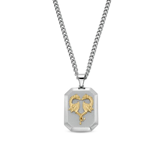 Dragon Heart Octagon Dog Pendant in Stainless Steel and Yellow Ion Plate - 24"