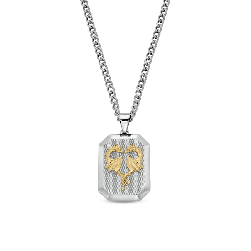 Dragon Heart Octagon Dog Pendant in Stainless Steel and Yellow Ion Plate - 24"