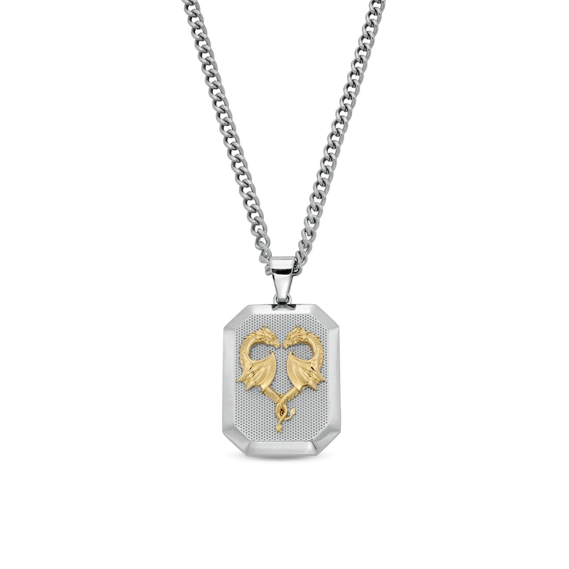 Dragon Heart Octagon Dog Pendant in Stainless Steel and Yellow Ion Plate - 24"|Peoples Jewellers