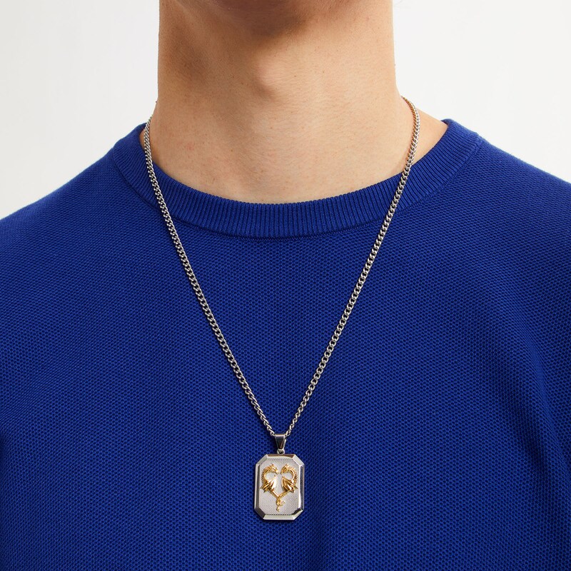 Main Image 2 of Dragon Heart Octagon Dog Pendant in Stainless Steel and Yellow Ion Plate - 24"
