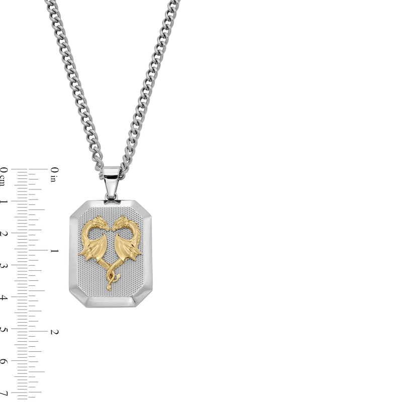 Main Image 3 of Dragon Heart Octagon Dog Pendant in Stainless Steel and Yellow Ion Plate - 24"