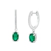 Thumbnail Image 1 of Oval Lab-Created Emerald and White Lab-Created Sapphire Drop Earrings in Sterling Silver