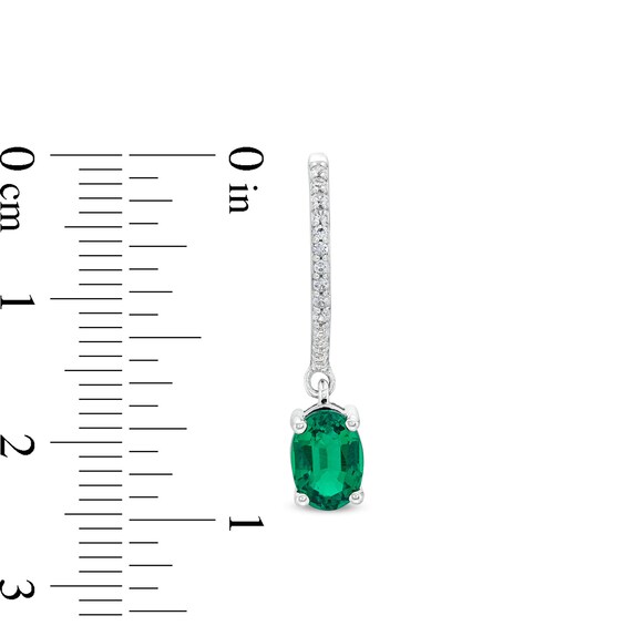 Oval Lab-Created Emerald and White Lab-Created Sapphire Drop Earrings in Sterling Silver