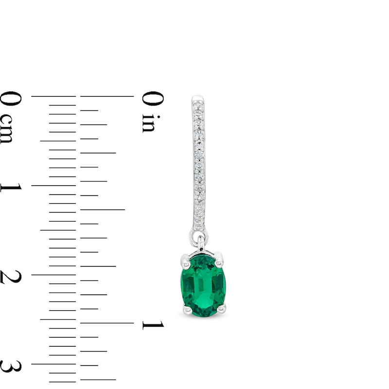 Main Image 3 of Oval Lab-Created Emerald and White Lab-Created Sapphire Drop Earrings in Sterling Silver