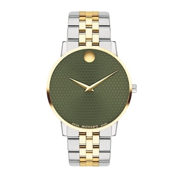 Men's Movado Museum® Classic Two-Tone PVD Watch with Green Dial (Model: 607849)