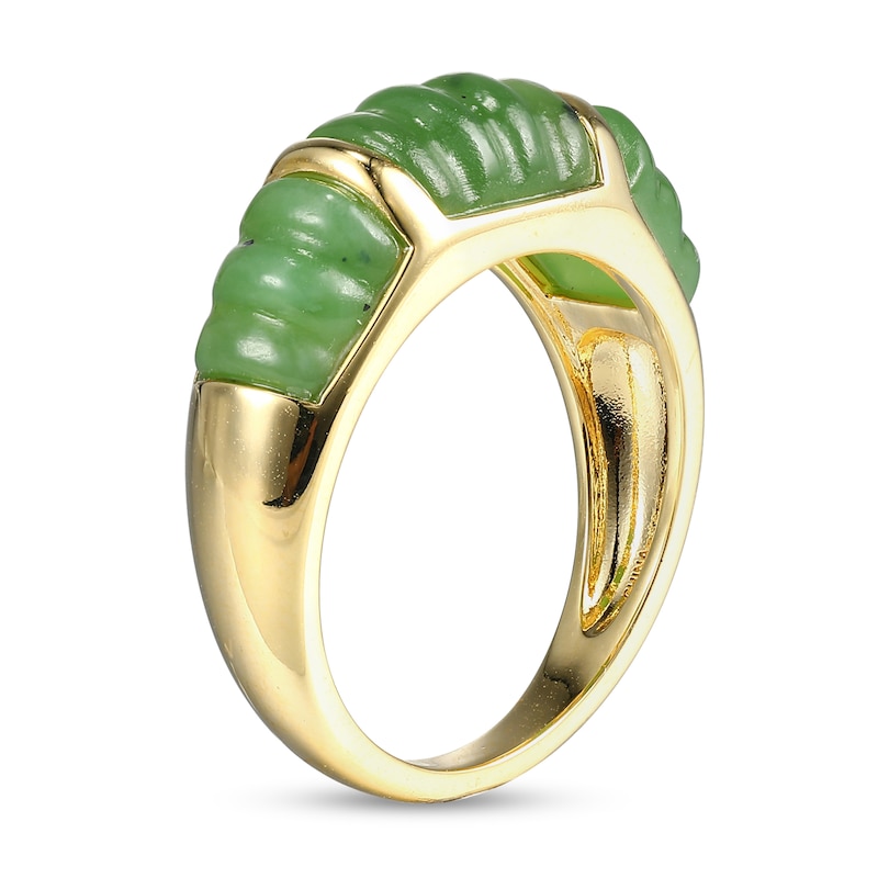 Main Image 2 of Jade Ribbed Three Stone Ring in 14K Gold
