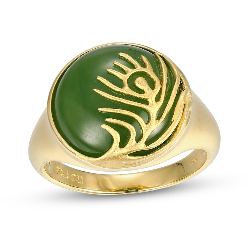 14.0mm Jade Feather Overlay Ring in 14K Gold
