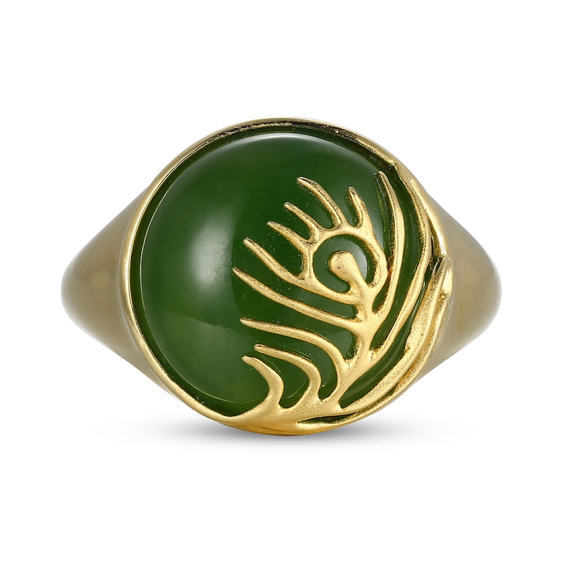 14.0mm Jade Feather Overlay Ring in 14K Gold
