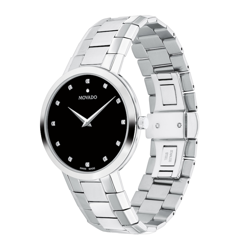 Main Image 2 of Men's Movado Faceto 0.04 CT. T.W. Diamond Watch with Black Dial (Model: 0607865)