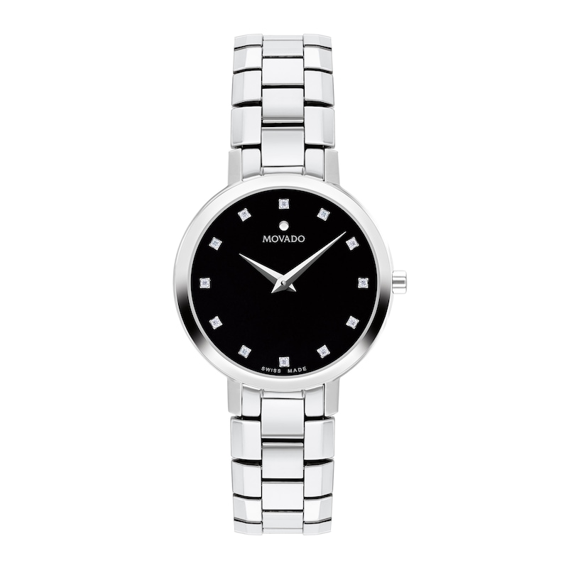Main Image 1 of Ladies' Movado Faceto 0.04 CT. T.W. Diamond Watch with Black Dial (Model: 0607866)