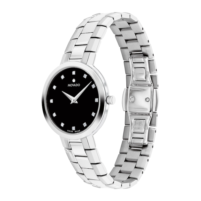 Main Image 2 of Ladies' Movado Faceto 0.04 CT. T.W. Diamond Watch with Black Dial (Model: 0607866)