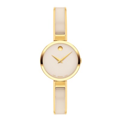 Ladies' Movado Moda Gold-Tone PVD Ceramic Bangle Watch with Taupe Dial (Model: 0607867)