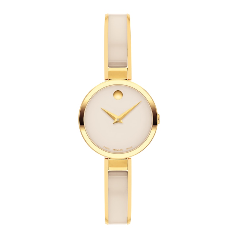 Ladies' Movado Moda Gold-Tone PVD Ceramic Bangle Watch with Taupe Dial (Model: 0607867)