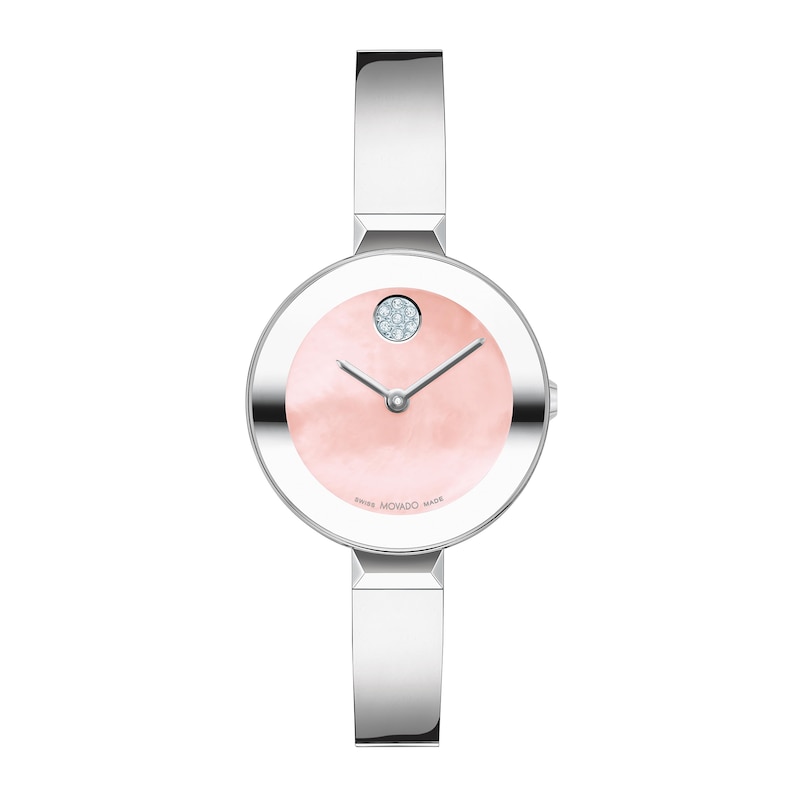 Ladies' Movado Bold® Crystal Accent Bangle Watch with Pink Mother-of Pearl Dial (Model: 3601178)|Peoples Jewellers