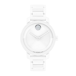 Ladies' Movado Bold® Evolution Crystal Accent White Ceramic Watch with Textured Tonal White Dial (Model: 3601233)