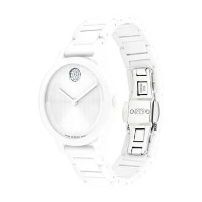 Ladies' Movado Bold® Evolution Crystal Accent White Ceramic Watch with Textured Tonal White Dial (Model: 3601233)