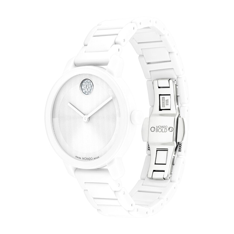 Main Image 2 of Ladies' Movado Bold® Evolution Crystal Accent White Ceramic Watch with Textured Tonal White Dial (Model: 3601233)