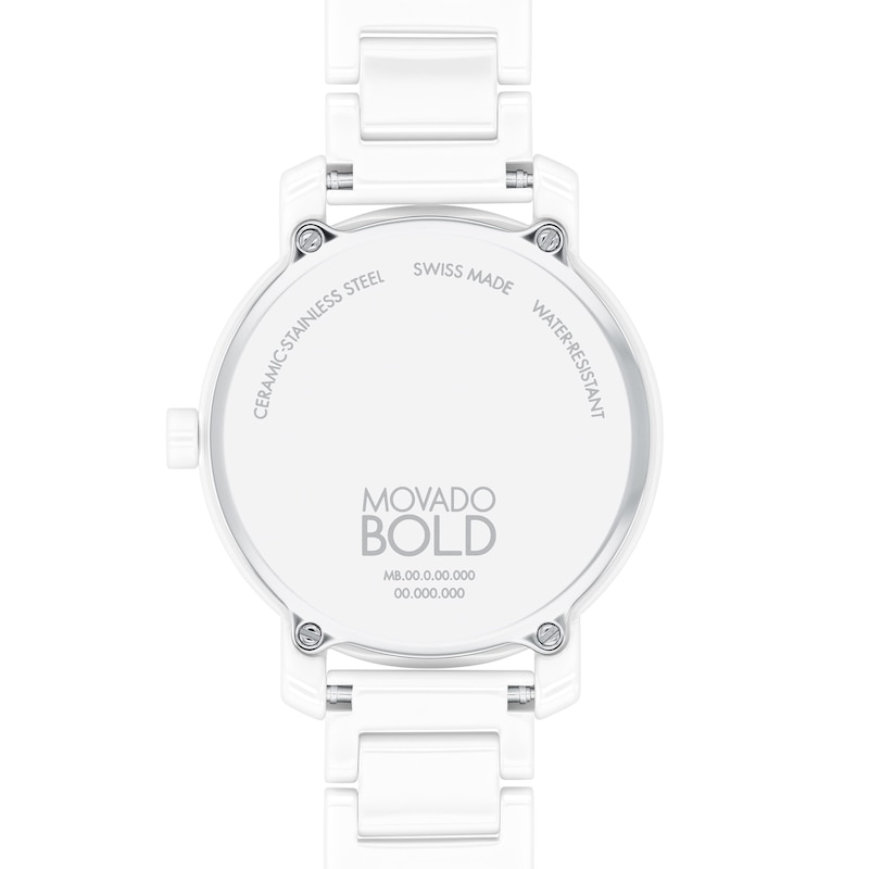 Main Image 3 of Ladies' Movado Bold® Evolution Crystal Accent White Ceramic Watch with Textured Tonal White Dial (Model: 3601233)