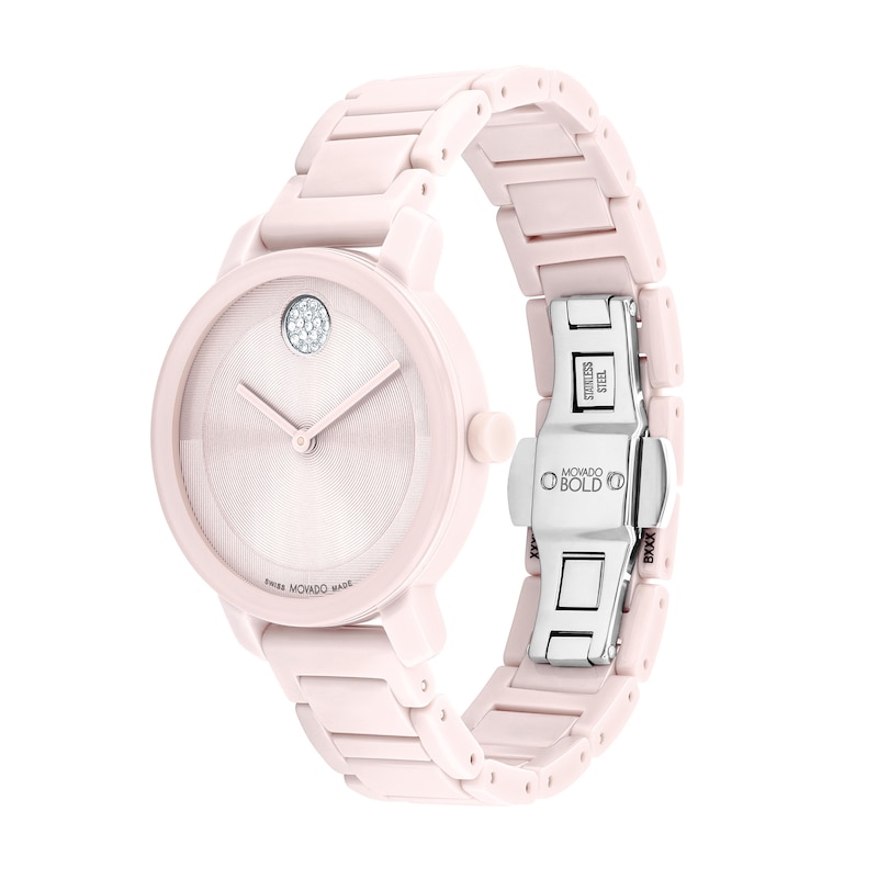 Main Image 2 of Ladies' Movado Bold® Evolution Pink Ceramic Watch with Crystal Accents (Model: 3601234)