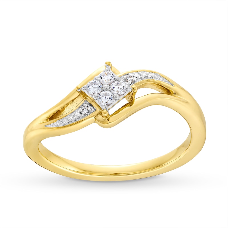 0.10 CT. T.W. Tilted Princess-Shaped Multi-Diamond Bypass Shank Promise Ring in 10K Gold