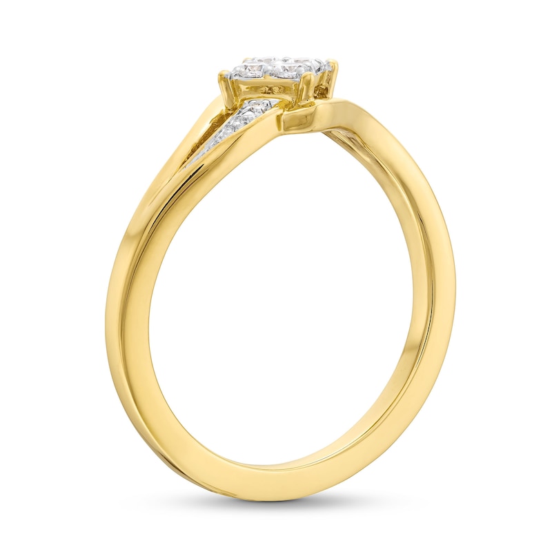 Main Image 3 of 0.10 CT. T.W. Tilted Princess-Shaped Multi-Diamond Bypass Shank Promise Ring in 10K Gold