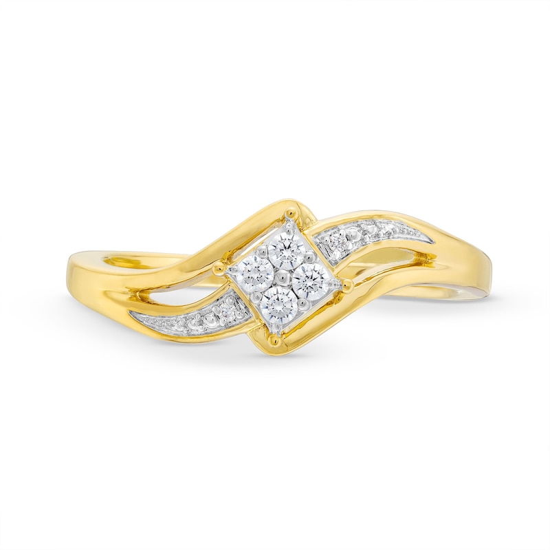 Main Image 4 of 0.10 CT. T.W. Tilted Princess-Shaped Multi-Diamond Bypass Shank Promise Ring in 10K Gold