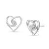 Thumbnail Image 1 of 0.20 CT. T.W. Multi-Diamond Bypass Ribbon Heart Stud Earrings in Sterling Silver