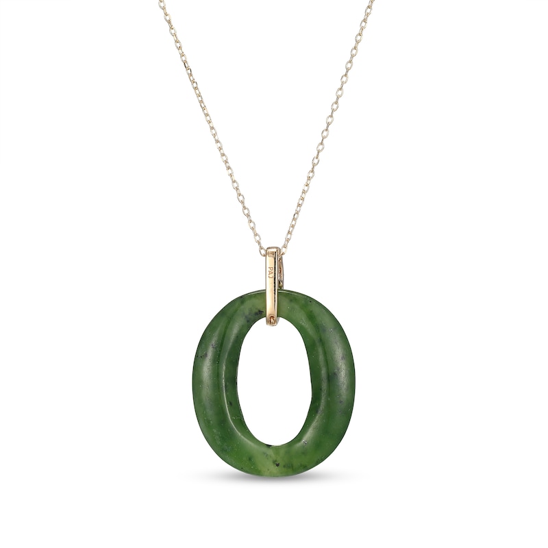 Main Image 2 of Jade and 0.25 CT. T.W. Diamond Oval Drop Pendant in 18K Gold