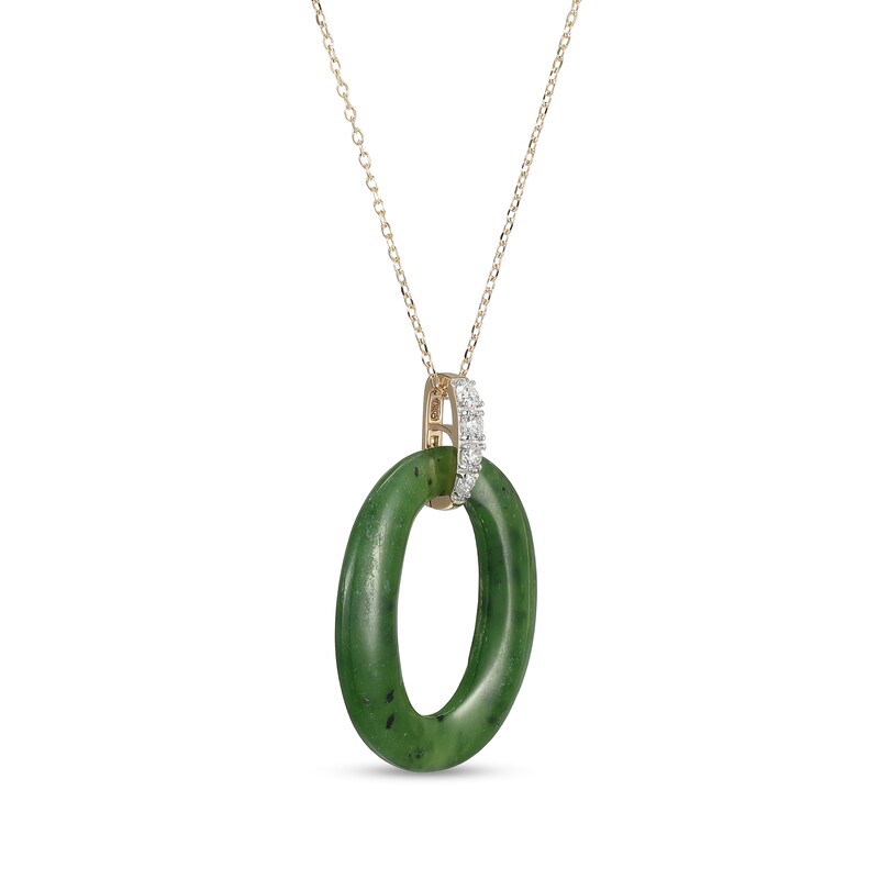 Main Image 3 of Jade and 0.25 CT. T.W. Diamond Oval Drop Pendant in 18K Gold