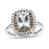 Thumbnail Image 1 of Cushion-Cut Aquamarine, White Lab-Created Sapphire and 0.18 CT. T.W. Brown Diamond Double Frame Ring in 14K White Gold - Size 7