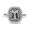 Thumbnail Image 3 of Cushion-Cut Aquamarine, White Lab-Created Sapphire and 0.18 CT. T.W. Brown Diamond Double Frame Ring in 14K White Gold - Size 7