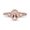 Thumbnail Image 3 of Oval and Round Morganite with 0.086 CT. T.W. Diamond Frame Three Stone Ring in 10K Rose Gold - Size 7