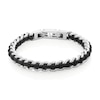 Thumbnail Image 1 of 8.0mm Curb Chain Bracelet with Black Leather Woven Inlay in Stainless Steel - 8.5"