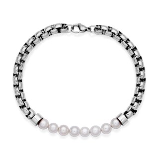 5.5-6.0mm Mother-of-Pearl Bead Box Chain Bracelet in Stainless Steel - 8.5"