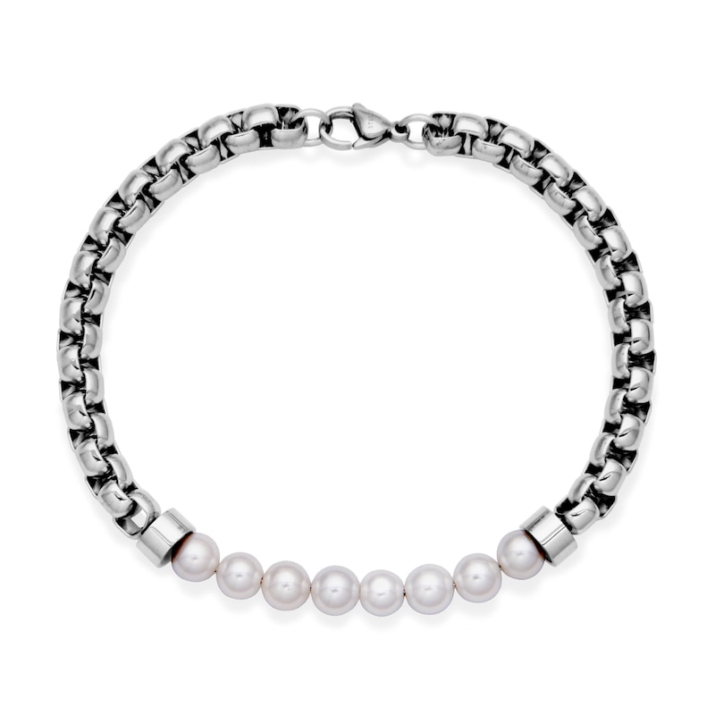 Main Image 2 of 5.5-6.0mm Mother-of-Pearl Bead Box Chain Bracelet in Stainless Steel - 8.5"