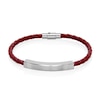 Braided Burgundy Leather Bracelet with ID Bar in Stainless Steel - 8"