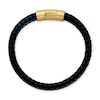 Thumbnail Image 1 of Woven Black Leather Bracelet with Yellow IP Stainless Steel Clasp - 8.5"