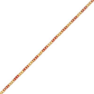 Diamond-Cut and Red Enamel Bead Bracelet in Hollow 18K Gold - 7.5"