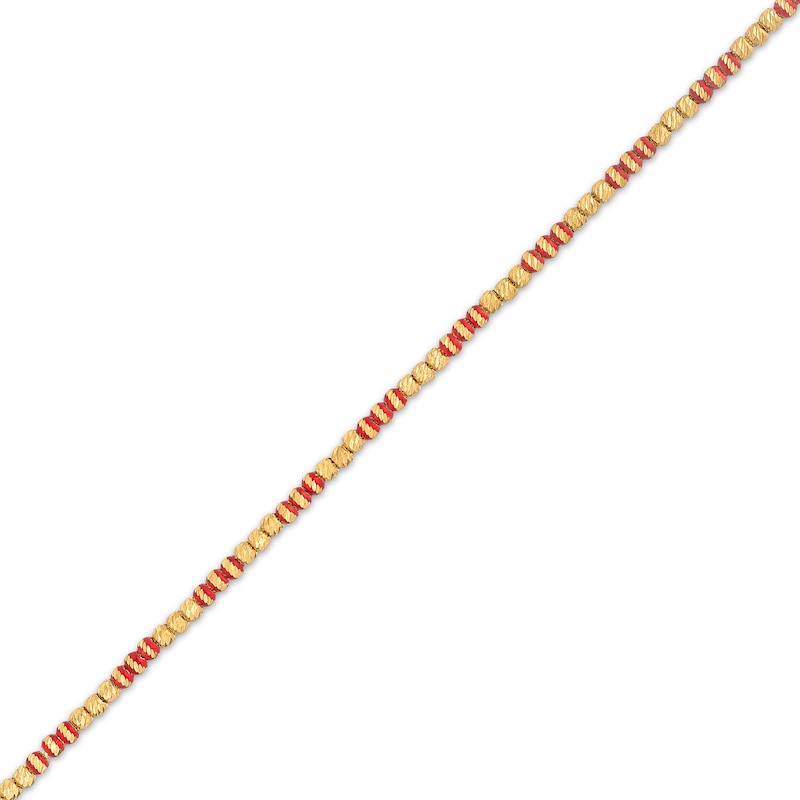 Main Image 1 of Diamond-Cut and Red Enamel Bead Bracelet in Hollow 18K Gold - 7.5"