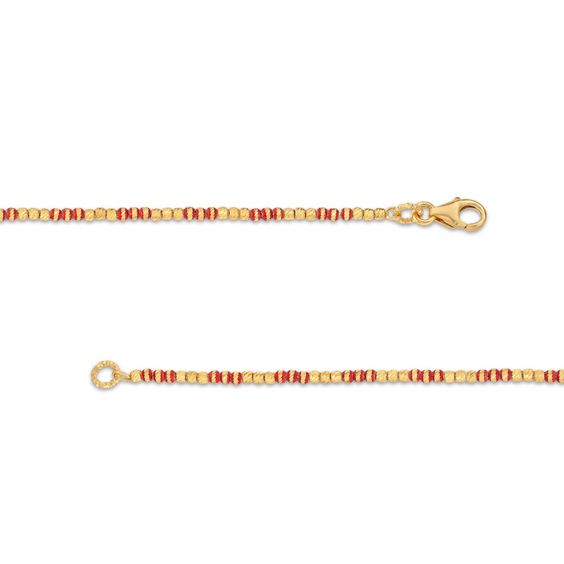 Main Image 3 of Diamond-Cut and Red Enamel Bead Bracelet in Hollow 18K Gold - 7.5"