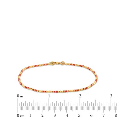 Diamond-Cut and Red Enamel Bead Bracelet in Hollow 18K Gold - 7.5"