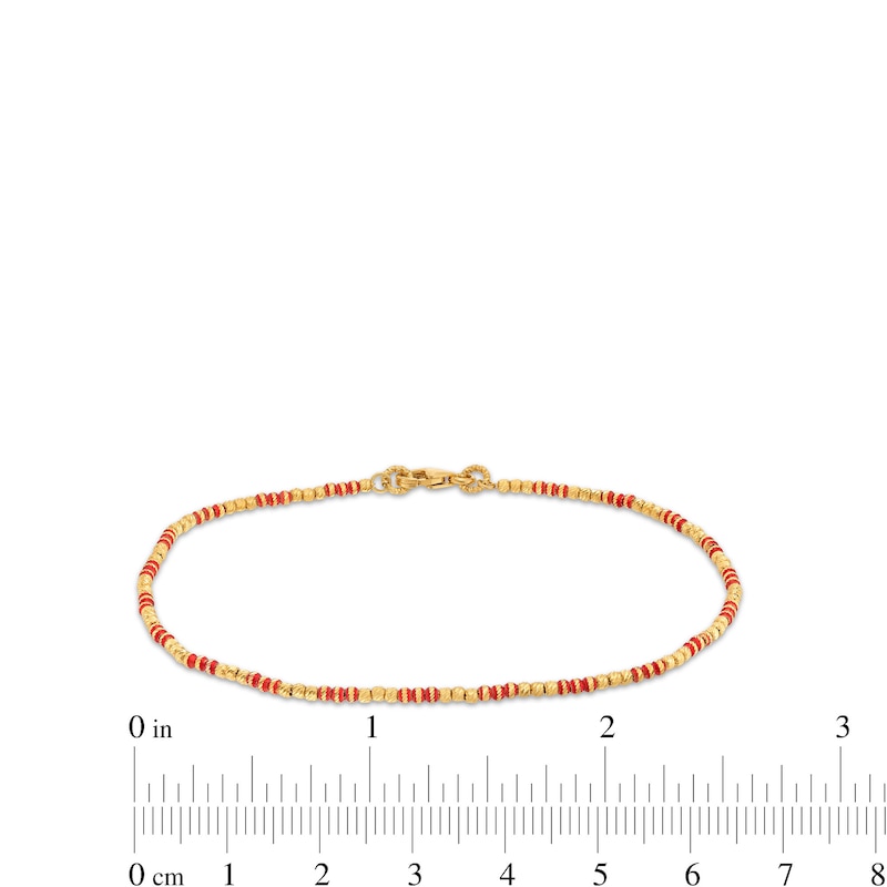 Main Image 4 of Diamond-Cut and Red Enamel Bead Bracelet in Hollow 18K Gold - 7.5"