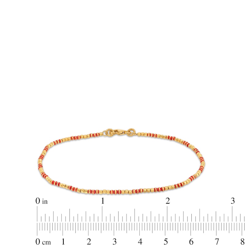 Diamond-Cut and Red Enamel Bead Bracelet in Hollow 18K Gold - 7.5"|Peoples Jewellers