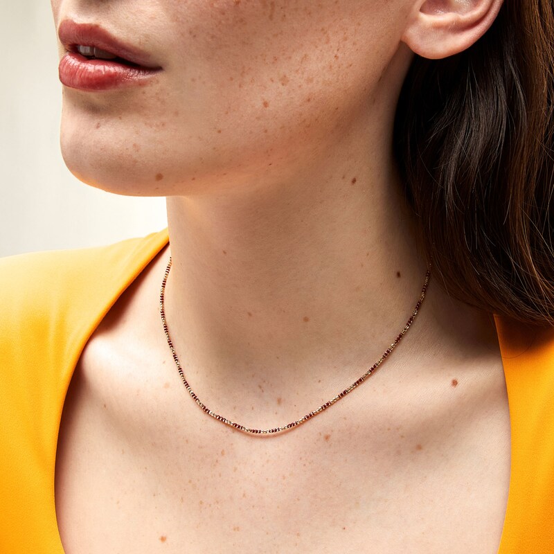Main Image 2 of Diamond-Cut and Red Enamel Bead Necklace in Hollow 18K Gold - 16"