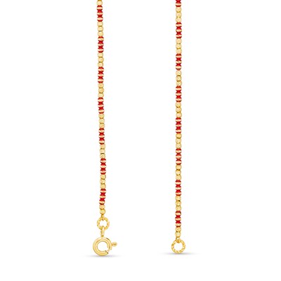 Diamond-Cut and Red Enamel Bead Necklace in Hollow 18K Gold - 16"
