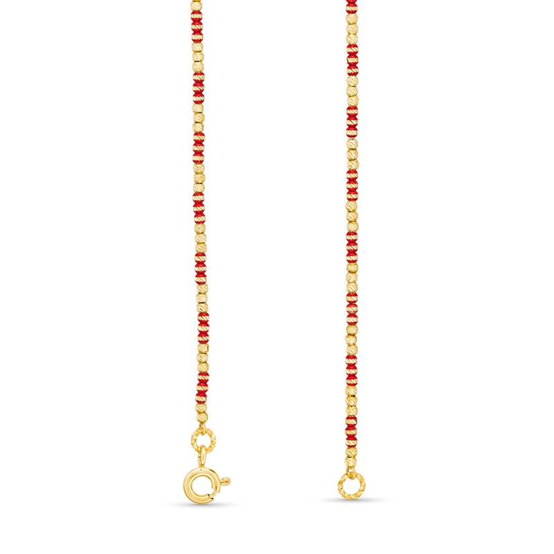 Main Image 3 of Diamond-Cut and Red Enamel Bead Necklace in Hollow 18K Gold - 16"