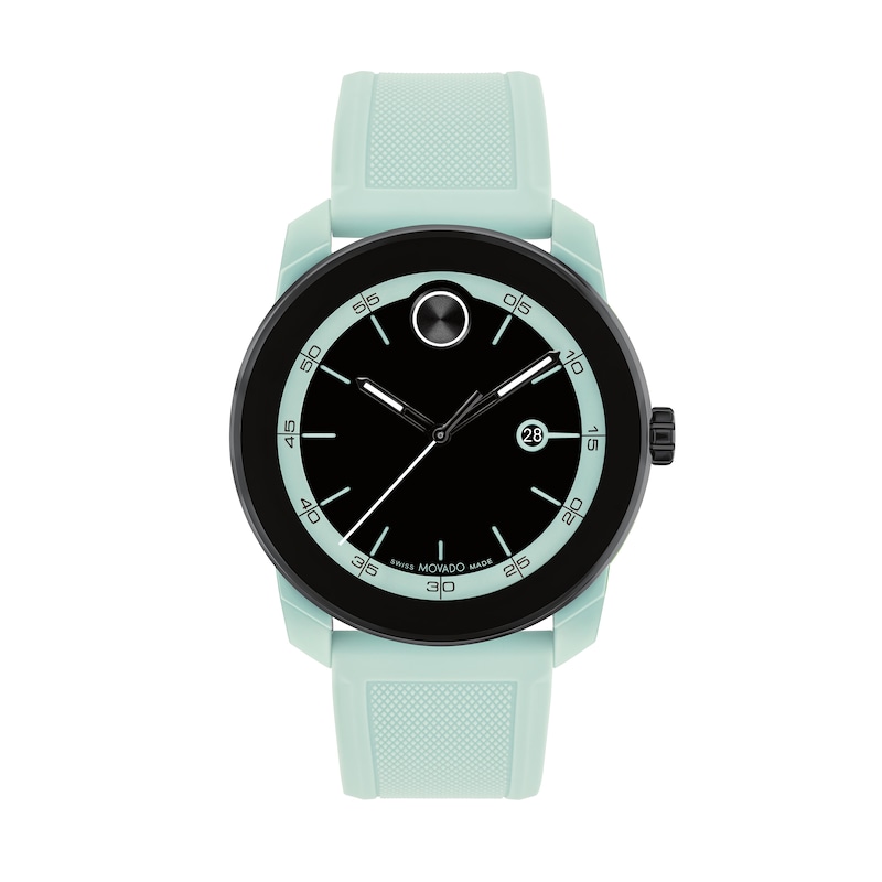 Main Image 1 of Men's Movado Bold TR90 Blue and Black IP Watch with Mint Blue Silicone Strap and Black Dial (Model: 3601208)