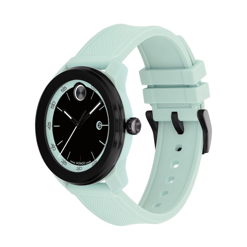 Main Image 2 of Men's Movado Bold TR90 Blue and Black IP Watch with Mint Blue Silicone Strap and Black Dial (Model: 3601208)