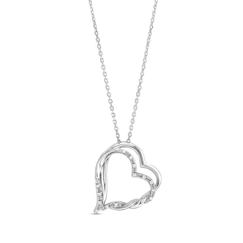 Circle of Gratitude® Collection 0.05 CT. T.W. Diamond Twist Tilted Double Heart Pendant in Sterling Silver - 19"